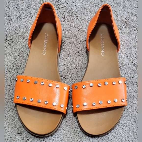 Andiamo Aholbrook Women's Orange Brown Peep Toe Slip-On Flat Sandals Shoes 5.5 - Picture 2 of 7